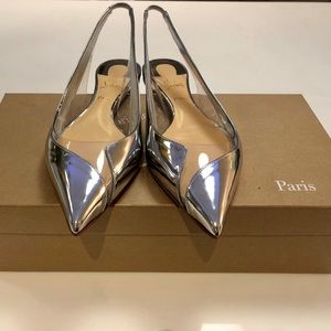 Christian Louboutin, Size 8.5, Silver Flat